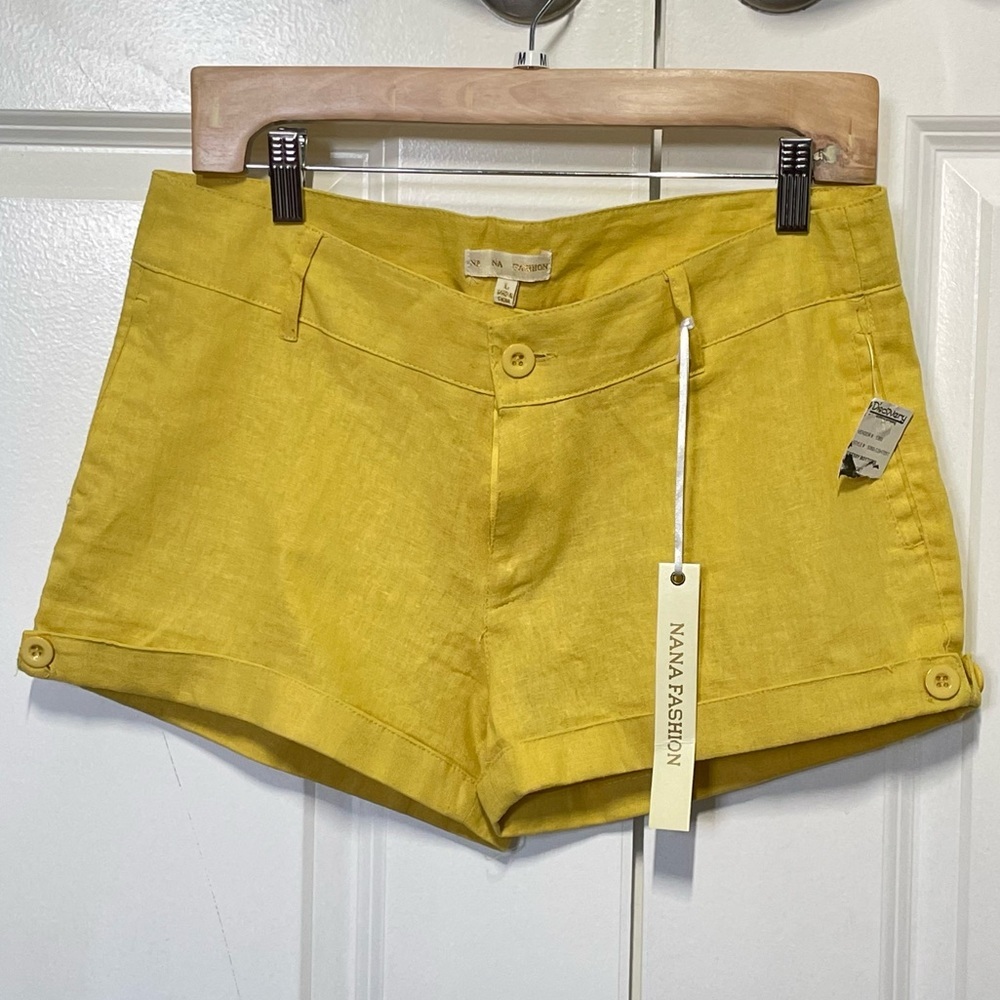 Nana Fashion Linen Blend Yellow Mustard Shorts size L